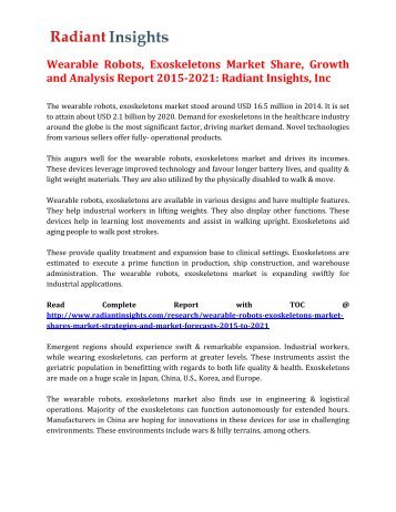 Wearable Robots, Exoskeletons Market Share, Growth and Analysis Report 2015-2021