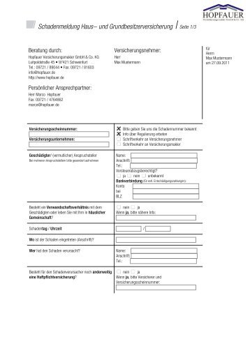 Schadenmeldung Haus - Hopfauer Versicherungsmakler GbR