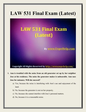 UOP Business Law 531 Final Exam Question Answers