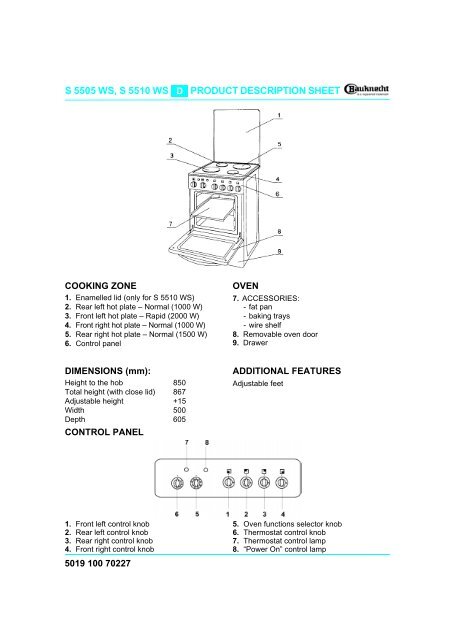 KitchenAid S 4505/2 WS - Cooker - S 4505/2 WS - Cooker EN (857437522010) Mode  d'emploi