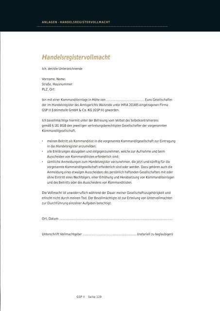 4. Gesellschaftsvertrag der GSP II EDELMETALLE GmbH & Co ... - L'or