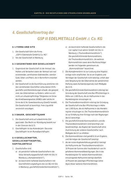 4. Gesellschaftsvertrag der GSP II EDELMETALLE GmbH & Co ... - L'or