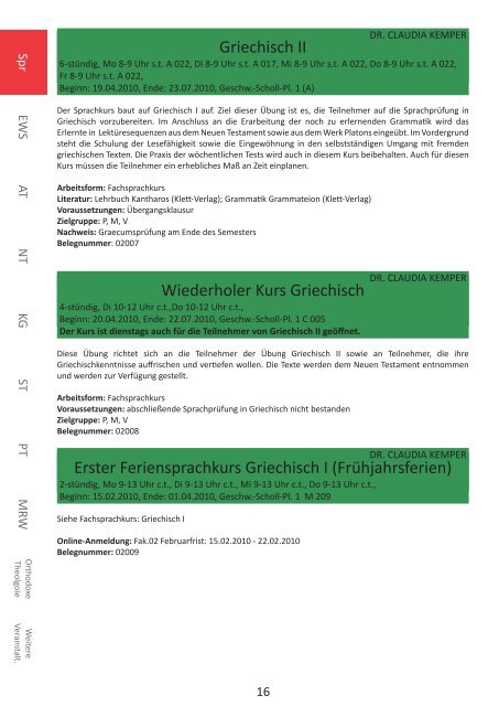 KVV Sommersemester 2010 - Fachschaft evangelische Theologie