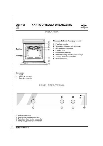 KitchenAid OBI 105 S - Oven - OBI 105 S - Oven PL (854147301030) Guide de consultation rapide