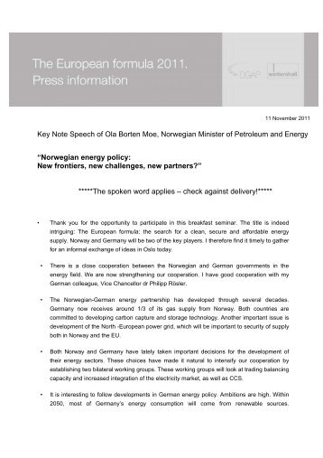Key Note Speech of Ola Borten Moe, Norwegian Minister of ...