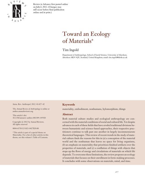 Toward an Ecology of Materials