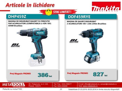 Oferta speciala scule electrice Makita -  MARTIE 2016