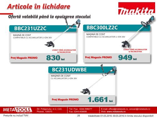 Oferta speciala scule electrice Makita -  MARTIE 2016