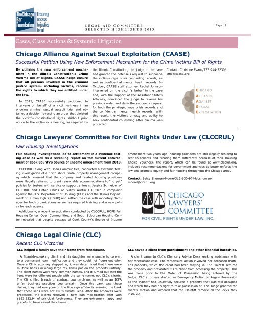 Legal Aid Committee Selected Highlights 2015