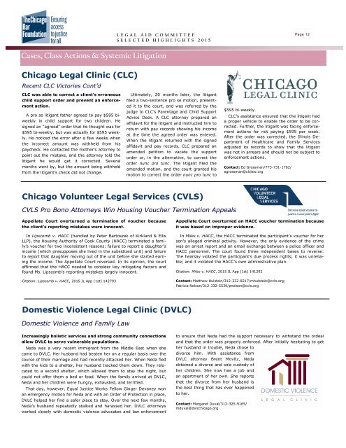 Legal Aid Committee Selected Highlights 2015