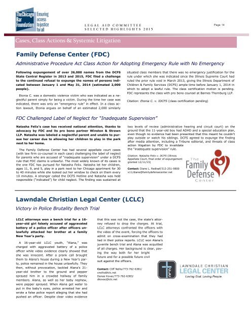 Legal Aid Committee Selected Highlights 2015