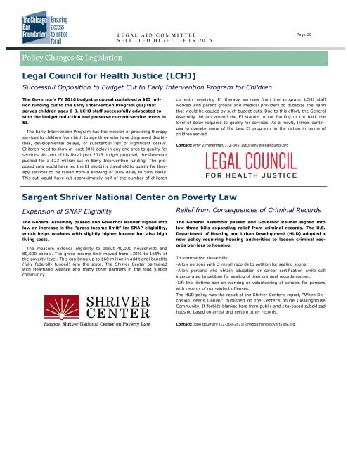 Legal Aid Committee Selected Highlights 2015