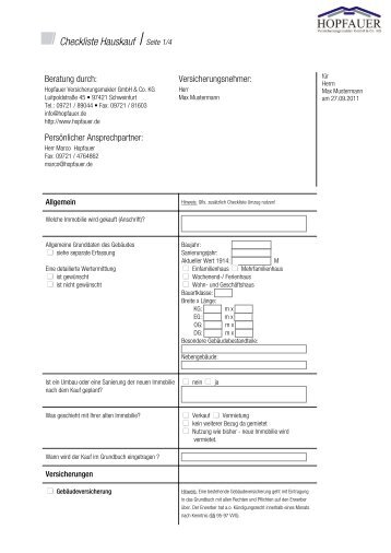 Checkliste Hauskauf Seite 1/4 - Hopfauer Versicherungsmakler GbR