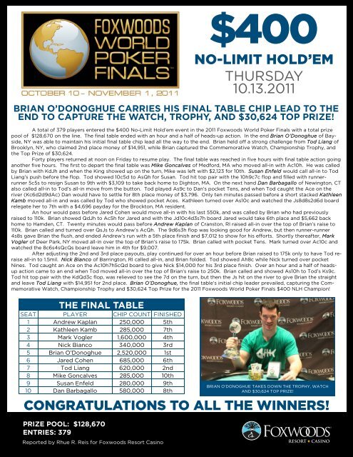 Foxwoods poker tournament schedule Foxwoods poker tournament schedule