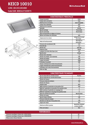 KitchenAid Hotte plafond 100 cm KEICD 10010 - Productinformatie - FranÃ§ais