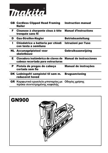 Makita Cloueur autonome Ã  gaz 7,2 V Li-Ion 1 Ah - GN900SE - Notice