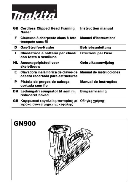 Makita Cloueur autonome &agrave; gaz 7,2 V Li-Ion 1 Ah - GN900SE - Notice