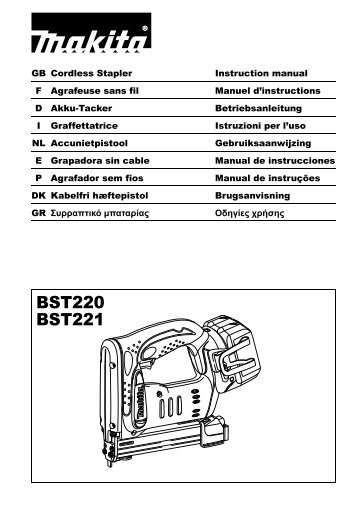 Makita Agrafeuse 14,4 V Li-Ion 3 Ah 10 Ã  22 mm - BST220RFE - Notice