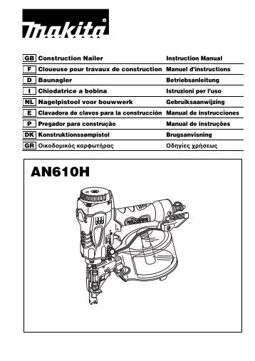 Makita Cloueur Haute-Pression 22,6 bar 65 mm - AN610H - Notice