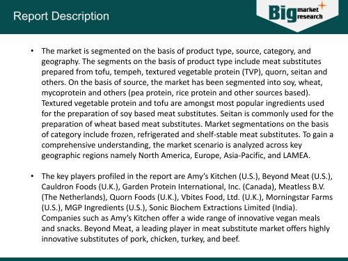 World Meat Substitute Market - Opportunities and Forecasts, 2014 - 2020)