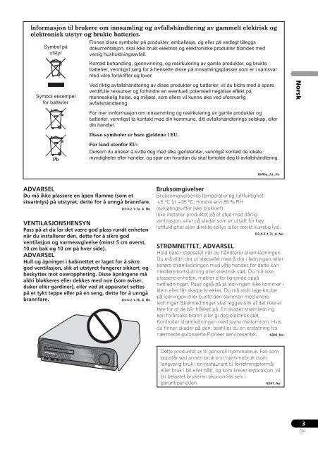 Pioneer PDX-Z9 - User manual - danois, norv&eacute;gien