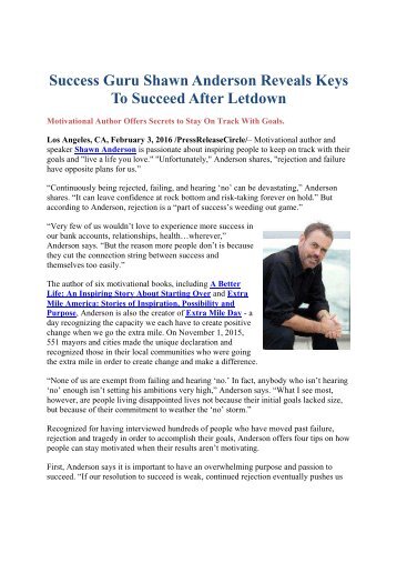 Success Guru Shawn Anderson Reveals Keys To Succeed After Letdown