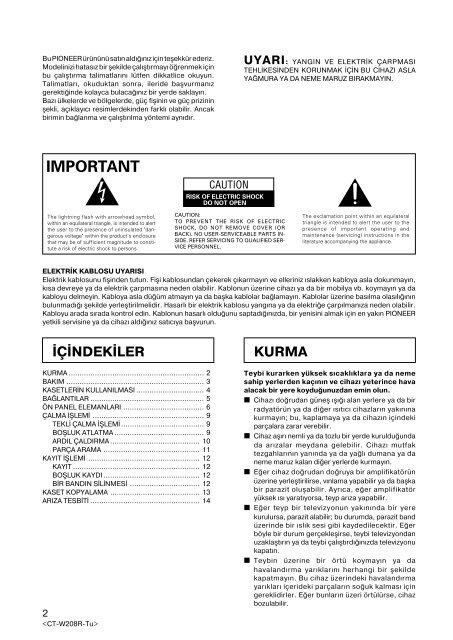 Pioneer CT-W208R - User manual - turc