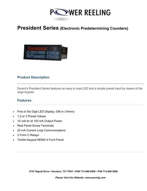 (19) NEW PRESIDENT SERIES ELECTRONIC METER SPEC DATA SHEET