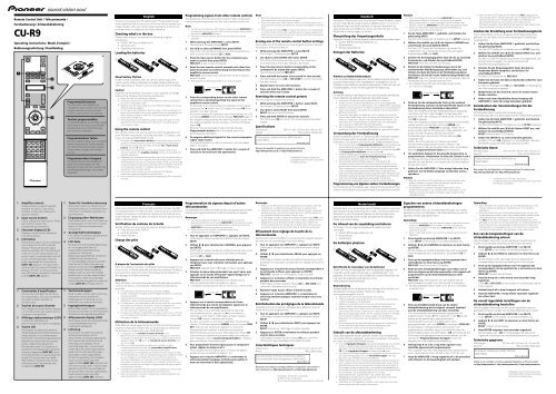 Pioneer CU-R9 - User manual - allemand, anglais, espagnol, fran&ccedil;ais, italien, n&eacute;erlandais, russe