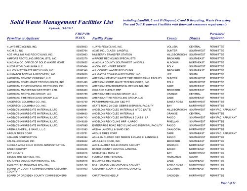 Solid Waste Management Facilities List - Florida Department of