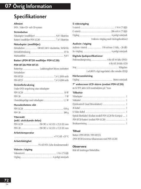 Pioneer PDV-LC20 - User manual - su&eacute;dois