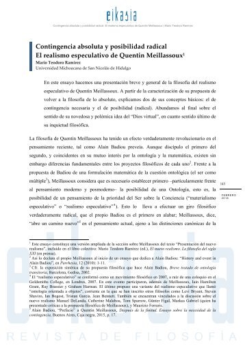 El realismo especulativo de Quentin Meillassoux