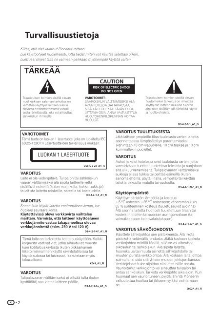 Pioneer BCS-SB626 - User manual - danois, finnois, su&eacute;dois