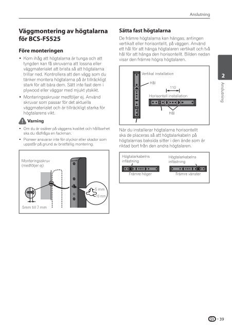 Pioneer BCS-SB626 - User manual - danois, finnois, su&eacute;dois