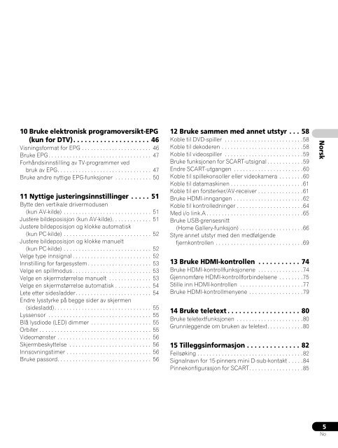 Pioneer PDP-LX6090 - User manual - danois, norv&eacute;gien, su&eacute;dois