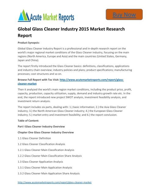 Global Glass Cleaner Industry 2015 Market