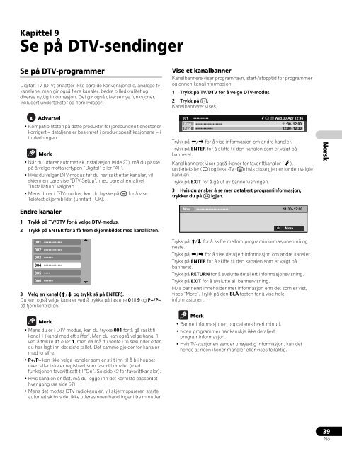 Pioneer PDP-LX5090 - User manual - danois, norv&eacute;gien, su&eacute;dois