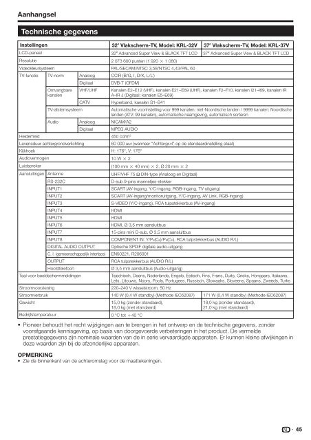 Pioneer KRL-32V - User manual - allemand, anglais, espagnol, fran&ccedil;ais, italien, n&eacute;erlandais, russe