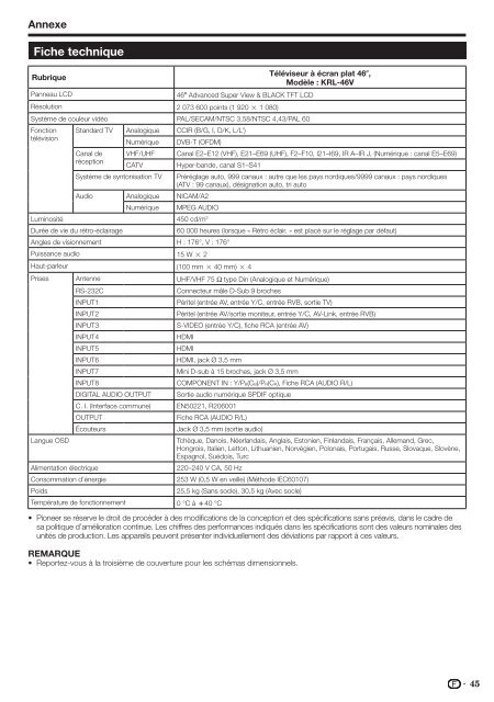 Pioneer KRL-46V - User manual - allemand, anglais, espagnol, fran&ccedil;ais, italien, n&eacute;erlandais, russe