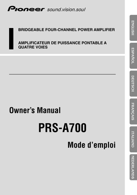 Pioneer PRS-A700 - User manual - allemand, anglais, espagnol, fran&ccedil;ais, italien, n&eacute;erlandais