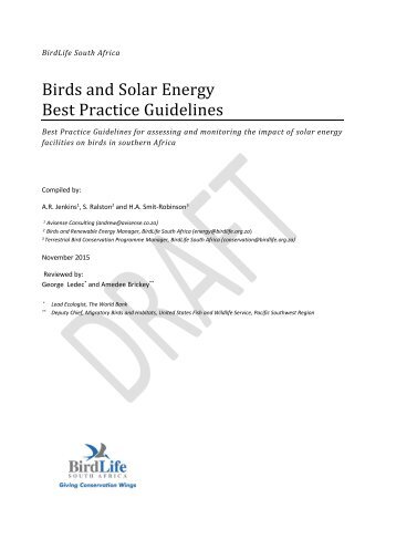 Birds and Solar Energy Best Practice Guidelines
