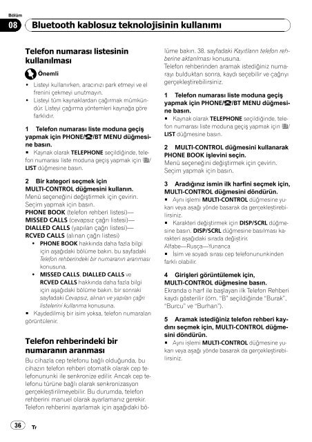 Pioneer DEH-6100BT - User manual - turc
