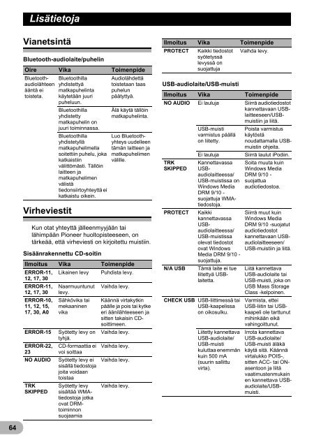 Pioneer DEH-P700BT - User manual - finnois