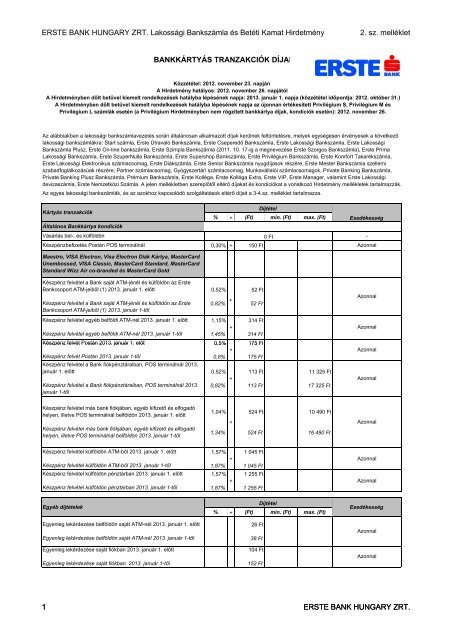2. sz. melléklet: Bankkártyás tranzakciók díjai - Erste Bank