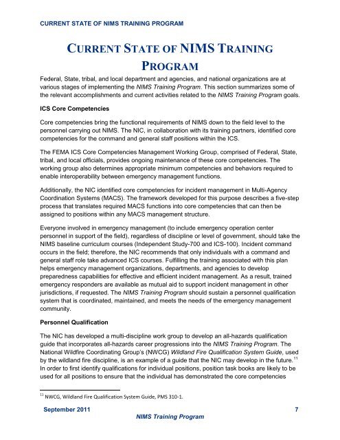 NIMS Training Program - Federal Emergency Management Agency