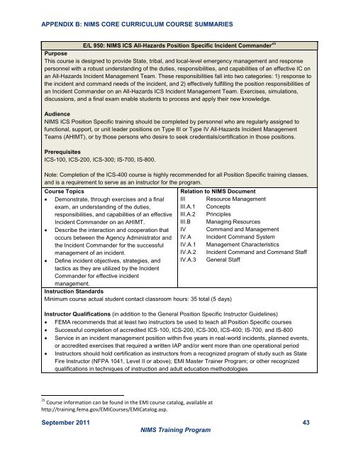 NIMS Training Program - Federal Emergency Management Agency