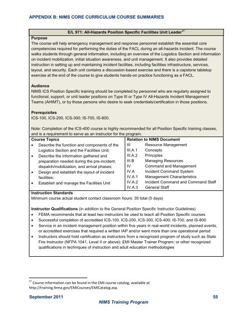 NIMS Training Program - Federal Emergency Management Agency