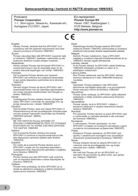 Pioneer SPH-DA01 - Addendum - norv&eacute;gien