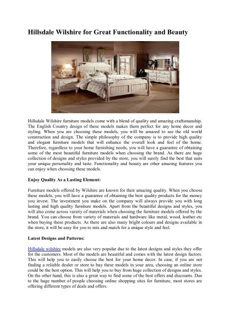 Hillsdale Wilshire for Great Functionality and Beauty 