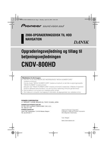 Pioneer CNDV-800HD - User manual - danois